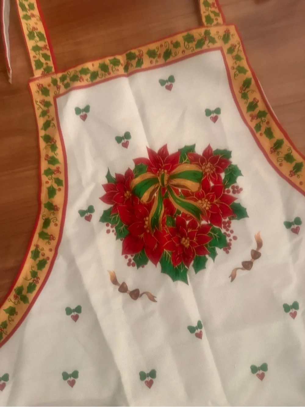 Handmade Christmas Bears Tie Back Apron Holiday Teddy Bears Pointsetta Apron